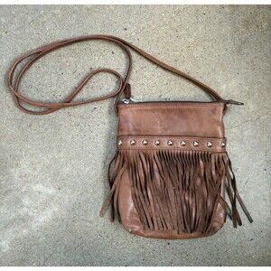 ILI Leather Medium Fringed Saddle Tan Crossbody Bag